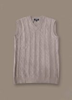 Men's Beige Cable-Knit Sweater Vest - Classic V-Neck Sleeveless Knit - Image 4