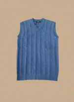 Men's Beige Cable-Knit Sweater Vest - Classic V-Neck Sleeveless Knit - Image 5