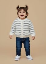 Fluffy Striped Toddler Sweater for Girls - Soft Knit Button-Up Style