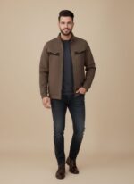 Men winter wool coat front view dark brown Stylish men whool winter coat stiched design Men warm winter coat with zip closure Premium men winter coat for cold weather GELANI,S men wool coat Pakistan winter Men Wool Coat Pakistan