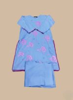 Hand Painted Cotton Suit for Women 2 Piece Light Blue - Image 2