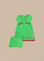 Hand Painted 2 Piece Cotton Suit - Light Green Women’s Wear - Image 2