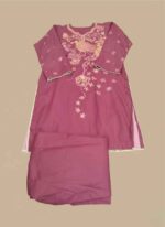 2 pc Hand Painted Cotton Suit - Maroon Ethnic Wear - Image 2