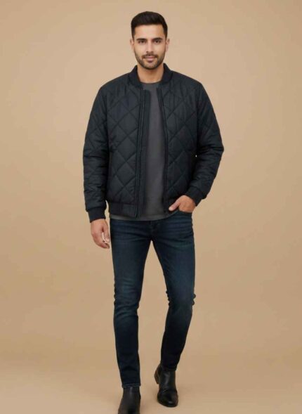 Black parachute jacket for men with quilted diamond stitching Navy blue winter parachute jacket for men with side pockets Gelani's men's stitched parachute jacket in light gray color Skin color windproof parachute jacket for men front view Durable winter outerwear for men in Pakistan by Gelani's brand parachute jacket for men