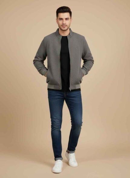 Men's dark gray wool jacket with premium stitching by Gelani's Light gray wool jacket for men in XXL size for winter Close-up of high-quality wool fabric texture on a gray winter jacket Gelani's stitched wool outerwear for men in charcoal gray Front view of a formal light gray wool jacket for men in Pakistan wool jacket for men