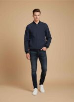 Navy blue fleece jacket for men with full-zip and stand-up collar Black stitched fleece jacket for men for winter wear by Gelani's Close-up of high-quality fleece fabric texture in navy blue Gelani's men's winter fleece jacket available in sizes M to XXXL Side view of black fleece jacket for men with secure deep pockets fleece jacket for men