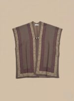 Premium Maroon Women Cap Shawl – Geometric Border Winter Wrap - Image 4