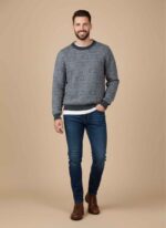 Gelani's gray whool sweater for men with detailed stitched knit texture Men's winter stitched gray sweater in premium warm whool fabric Free size whool sweater for men in classic gray for Pakistan winter Close up of high quality whool material and stitching on Gelani's sweater Sophisticated light gray whool sweater for men for formal and casual wear whool sweater for men