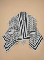 Elegant Light Grey Mid-Length Quilted Cap Shawl - Image 5