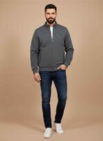 Gelani's gray mix whool sweater for men with premium stitched knit texture Men's winter stitched gray sweater in durable insulated mix whool fabric Large size gray mix whool sweater for men for Pakistan winter protection Close up of textured knit and neckline on a mix whool sweater for men Stitched winter knitwear for men in gray color by Gelani's brand mix whool sweater for men