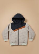 Hooded Puffer Jacket - Blue & Grey Insulated Coat - Image 4