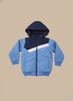Hooded Puffer Jacket - Blue & Grey Insulated Coat - Image 3