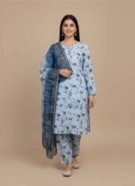 Light blue floral printed 3pc unstitiched khaddar suit by Pehnawa by Palwasha Premium winter khaddar fabric for women in light blue with blue flowers Three piece unstitched khaddar dress for women with matching dupatta Traditional Pakistani winter khaddar suit unstitched in light blue Pehnawa by Palwasha winter collection light blue floral khaddar fabric 3pc unstitiched khaddar suit