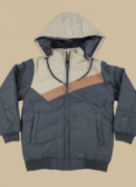 Hooded Puffer Jacket - Blue & Grey Insulated Coat - Image 5