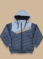 Hooded Puffer Jacket - Blue & Grey Insulated Coat - Image 2