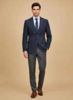 Men’s blue wool winter coat front view Gelani’s stitched formal winter coat Blue wool coat for men formal wear Button-front winter coat for men Elegant men’s blue coat for cold weather blue coat for men