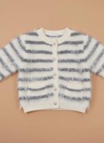 Fluffy Striped Toddler Sweater for Girls - Soft Knit Button-Up Style - Image 2