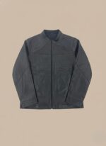 Men's Black Biker Jacket - Quilted Panel Full-Zip Style - Image 2