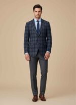 Men’s dark blue wool dress coat front view Gelani’s stitched formal winter coat Dark blue formal coat for winter wear Wool dress coat for men formal style Elegant dark blue men’s winter coat dark blue dress coat for men