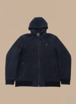 Men's Black Hooded Quilted Jacket - Textured Knit Full-Zip Style - Image 3