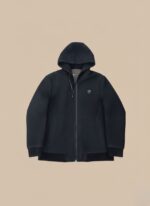 Men's Black Hooded Quilted Jacket - Textured Knit Full-Zip Style - Image 2