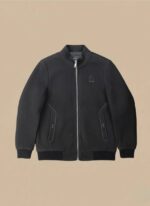 Men's Black Bomber Jacket - Patterned Fabric & Ribbed Collar - Image 2