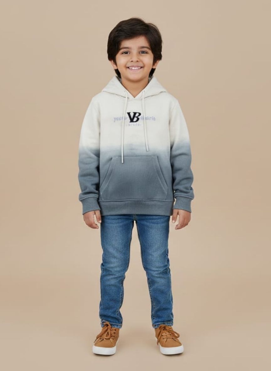 Ombre Hoodie | Gradient Pullover Sweatshirt - Green to off white Flat lay of a two-tone gradient ombre hoodie in shades of pale green and off white, featuring a hood, drawstrings, and a front kangaroo pocket.