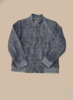 Men's Grey Patterned Zip-Up Jacket – Textured Geometric Bomber Style - Image 2