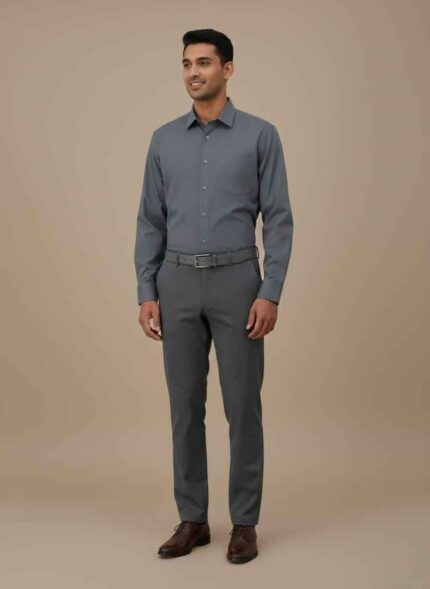 Men charcoal cotton formal dress shirt front view Charcoal formal shirt with long sleeves for office wear Men’s cotton worth charcoal dress shirt Professional men’s charcoal shirt with classic collar Summer cotton formal shirt for men Men Charcoal Formal Shirt