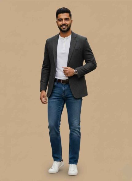 Gelani's dark blue jeans pant for men with reinforced stitching Light blue stitched denim trousers for men winter collection Back pocket design of premium blue jeans pant for men Gelani's brand leather patch on men's blue denim waist Professional stitched winter denim pants for men in Pakistan jeans pant for men