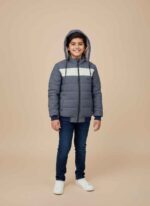 boy-parachute-jacket-black-and-gray-hooded-winter-wear stitched-brown-parachute-jacket-for-boy-with-white-stripe gelani-winter-collection-boys-parachute-outerwear-pakistan windproof-parachute-jacket-for-5-to-9-year-old-boys front-view-of-hooded-parachute-jacket-for-boy-dark-brown Parachute jacket for boy in Pakistan