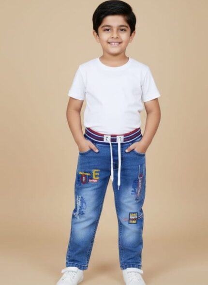 boys-light-blue-denim-jeans-with-cool-dude-patcheskids-winter-denim-pants-with-elastic-ribbed-waistbandboys-denim-cargo-style-trousers-with-utility-pocketsgelani-brand-boys-denim-jeans-six-detail-of-hope-graphic-embroidery-on-boys-blue-jeans-size Boys denim jeans in Pakistan