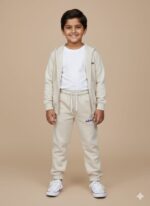 Kids-off-white-terry-trousers-front-viewClose-up-of-terry-fabric-texture-and-drawstringSporty-logo-detail-on-kids-winter-joggersRibbed-ankle-cuffs-on-off-white-kids-pantsElasticated-waistband-detail-of-kids-winter-trousersKids Off White Terry Trousers in Pakistan